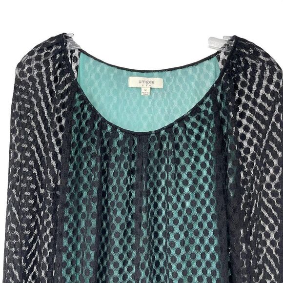 Umgee Tunic Bohemian Black Long Sleeve Lace Overlay Ruffle Womens Size Medium - Picture 3 of 6